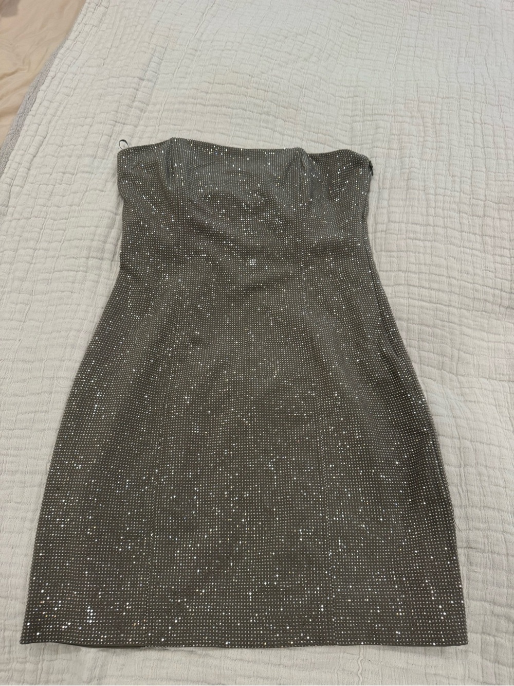 Zara Strapless Rhinestone Mini Dress in Silver